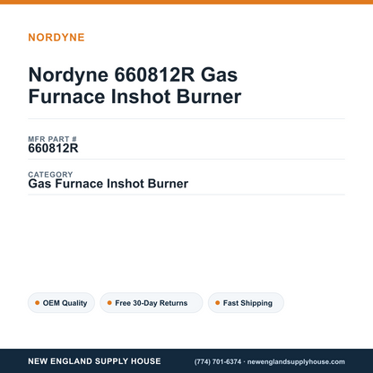 Nordyne 660812R Gas Furnace Inshot Burner — New England Supply House spec card [NESH-SPEC-CARD-V2]