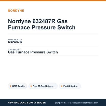 Nordyne 632487R Gas Furnace Pressure Switch — New England Supply House spec card [NESH-SPEC-CARD-V2]