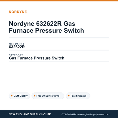 Nordyne 632622R Gas Furnace Pressure Switch — New England Supply House spec card [NESH-SPEC-CARD-V2]