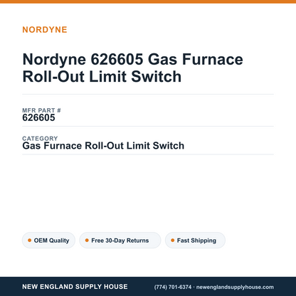 Nordyne 626605 Gas Furnace Roll-Out Limit Switch — New England Supply House spec card [NESH-SPEC-CARD-V2]