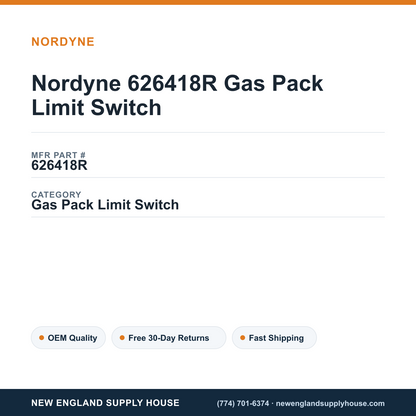 Nordyne 626418R Gas Pack Limit Switch — New England Supply House spec card [NESH-SPEC-CARD-V2]