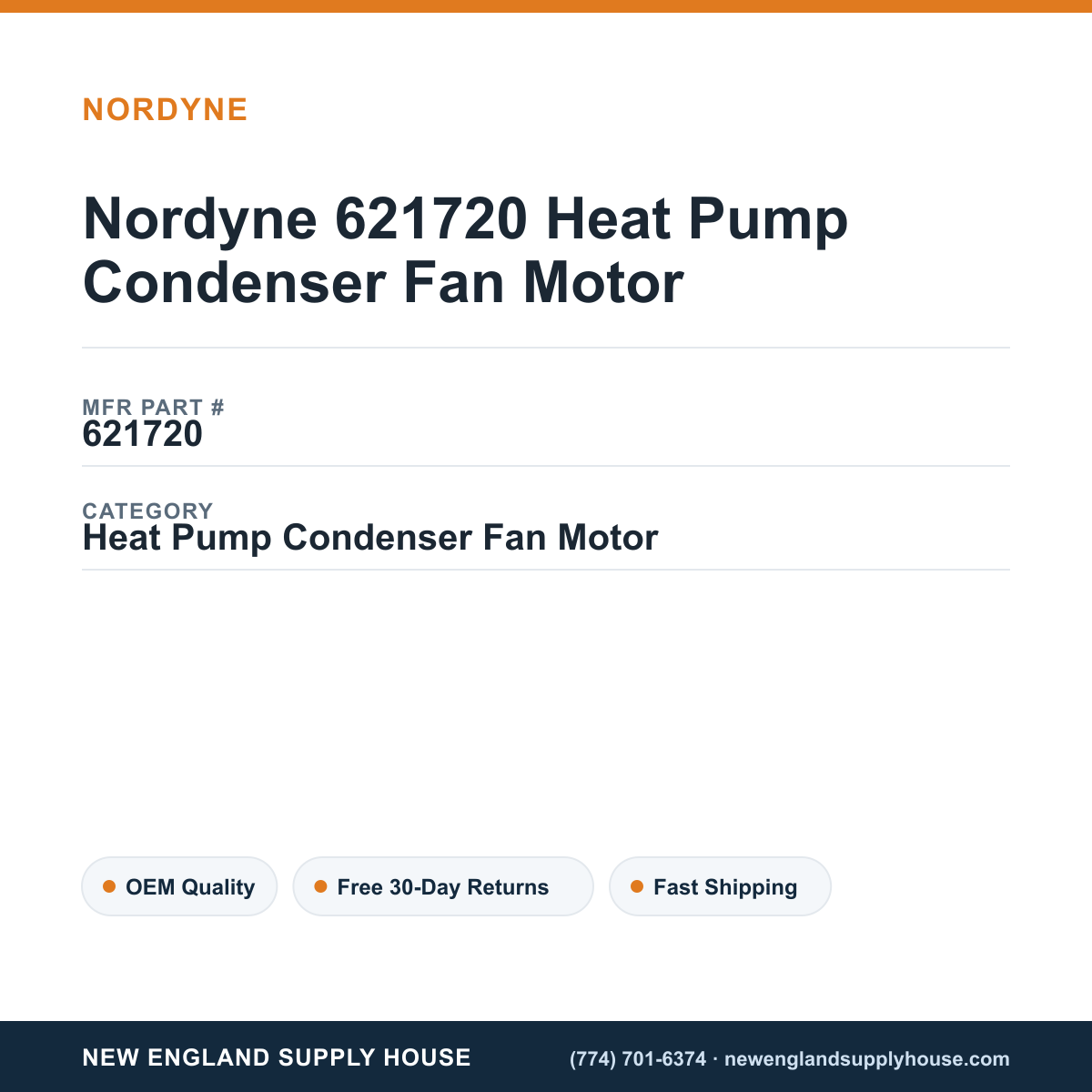 Nordyne 621720 Heat Pump Condenser Fan Motor — New England Supply House spec card [NESH-SPEC-CARD-V2]