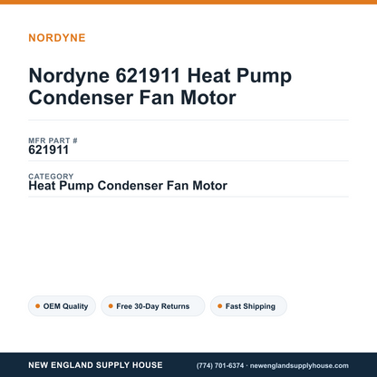 Nordyne 621911 Heat Pump Condenser Fan Motor — New England Supply House spec card [NESH-SPEC-CARD-V2]