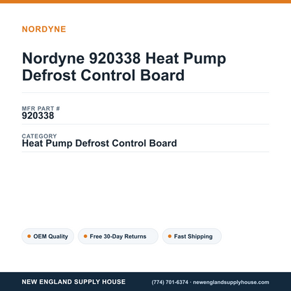 Nordyne 920338 Heat Pump Defrost Control Board — New England Supply House spec card [NESH-SPEC-CARD-V2]