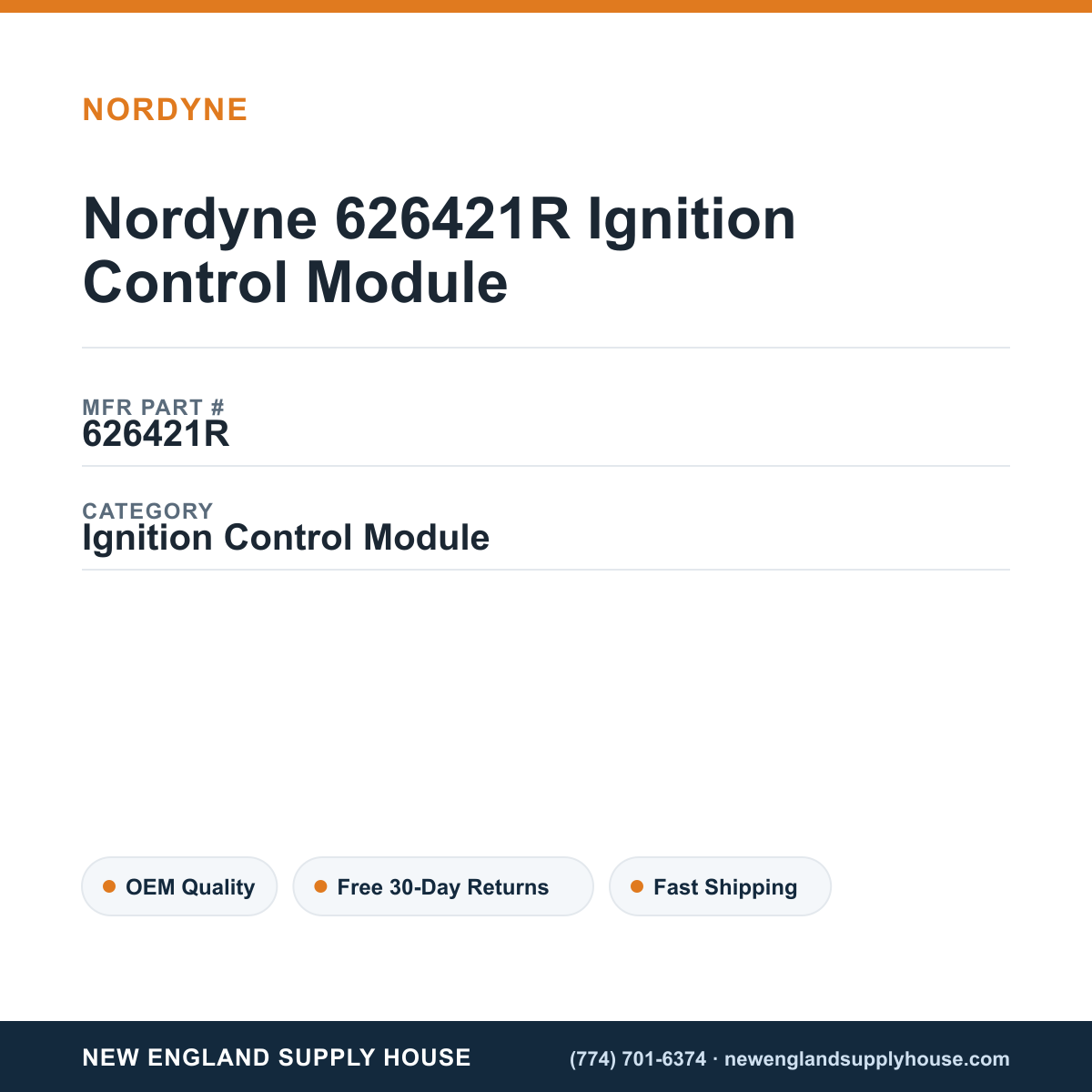 Nordyne 626421R Ignition Control Module — New England Supply House spec card [NESH-SPEC-CARD-V2]