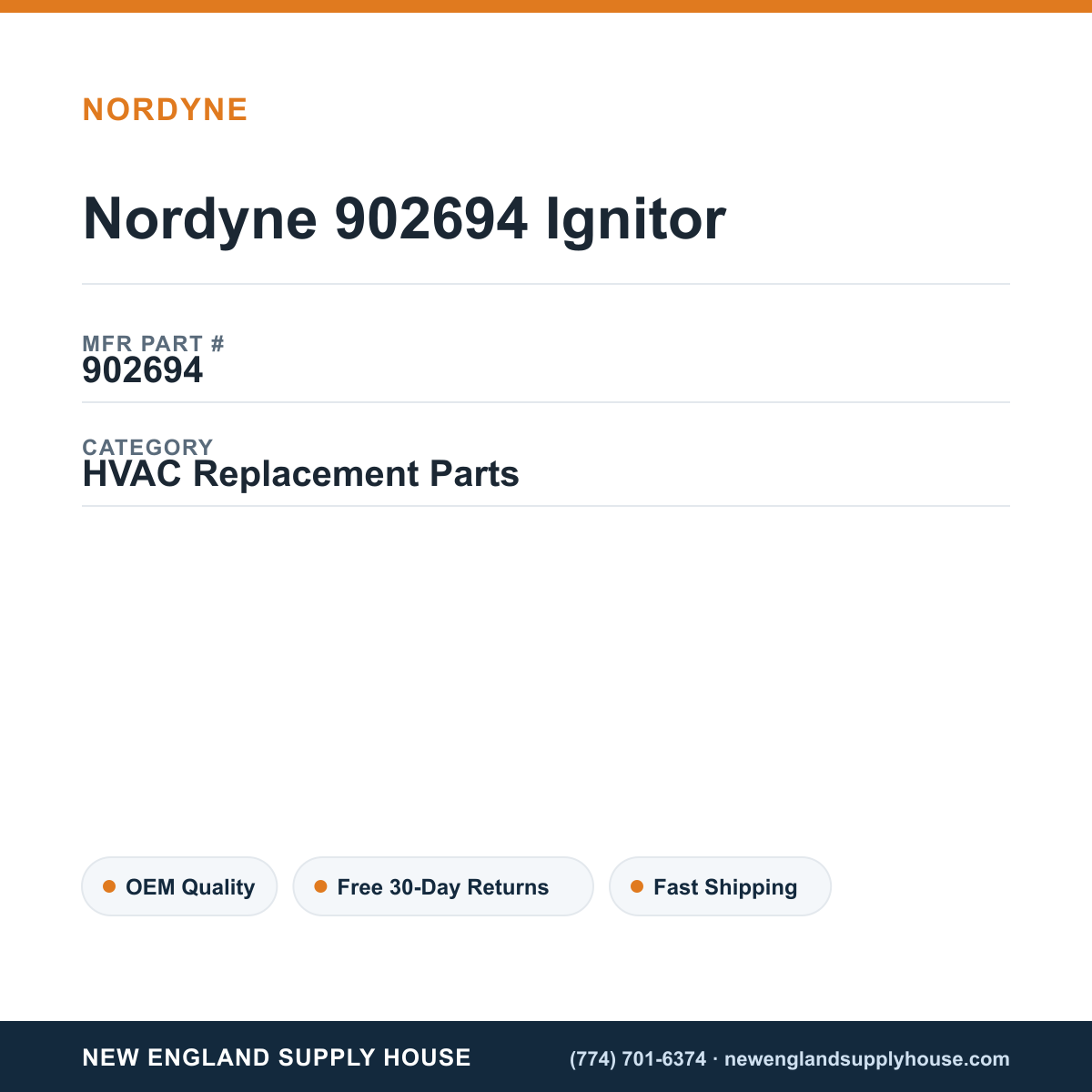 Nordyne 902694 Ignitor — New England Supply House spec card [NESH-SPEC-CARD-V2]