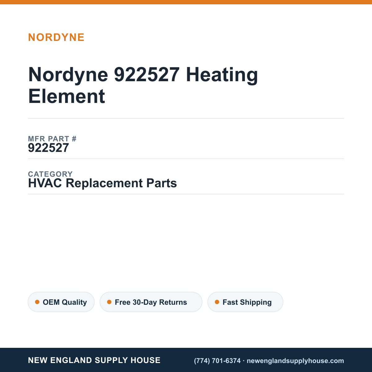 Nordyne 922527 Heating Element — New England Supply House spec card [NESH-SPEC-CARD-V2]