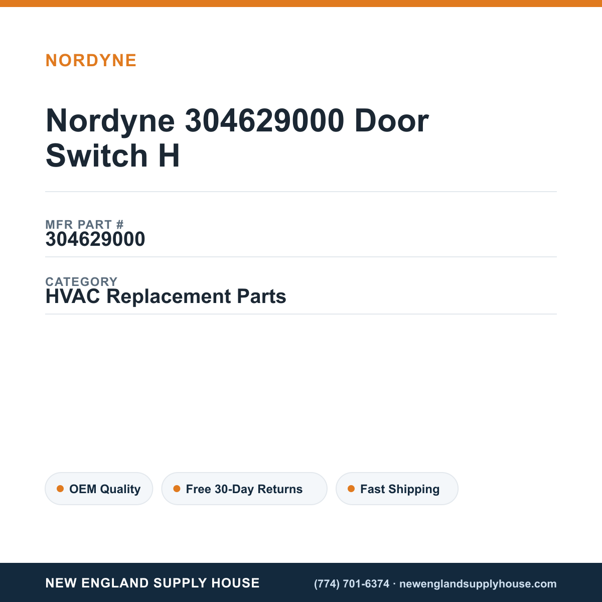 Nordyne 304629000 Door Switch H — New England Supply House spec card [NESH-SPEC-CARD-V2]