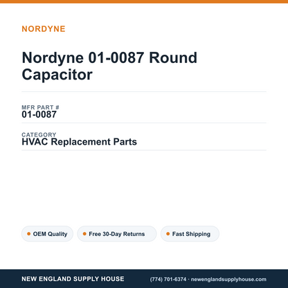 Nordyne 01-0087 Round Capacitor — New England Supply House spec card [NESH-SPEC-CARD-V2]