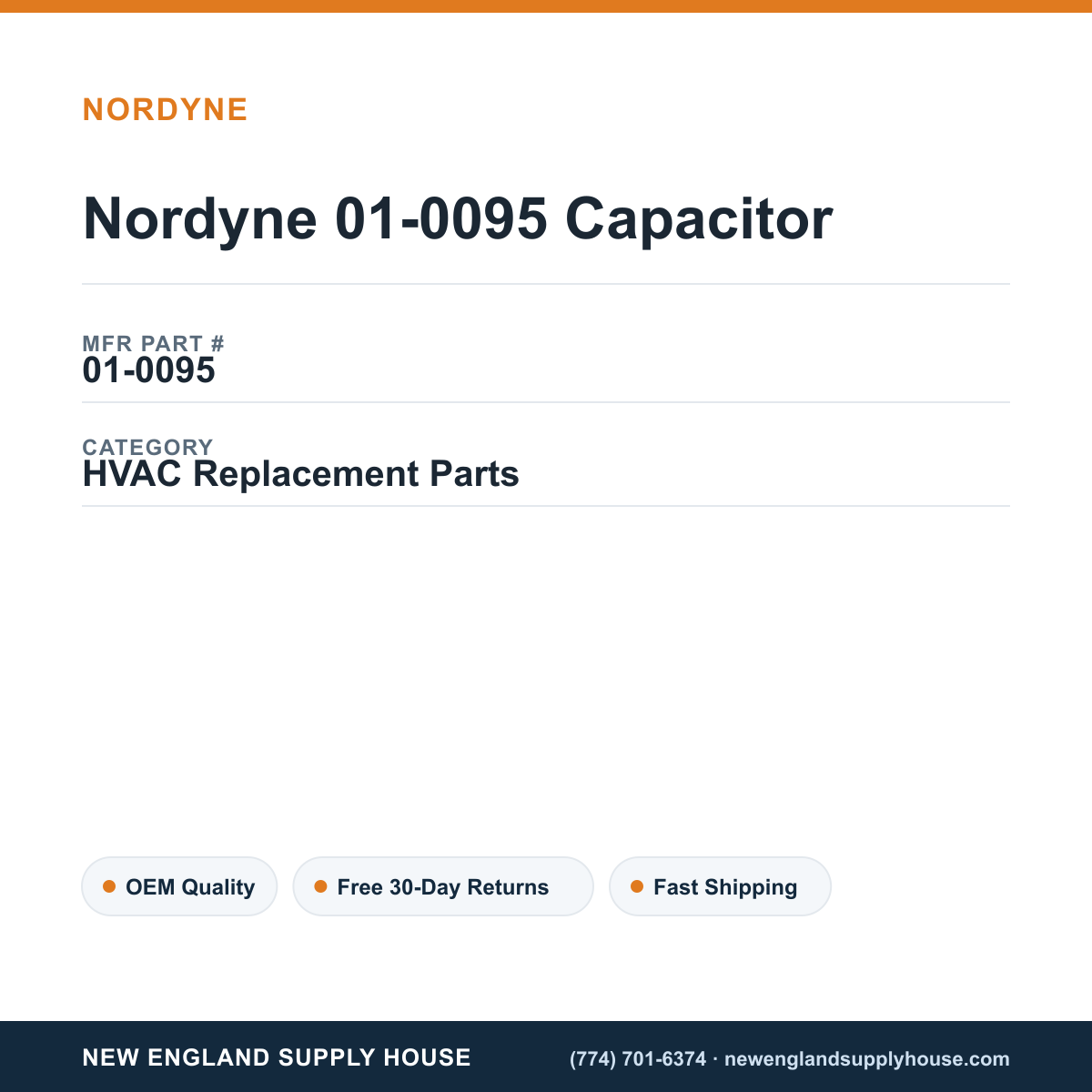 Nordyne 01-0095 Capacitor — New England Supply House spec card [NESH-SPEC-CARD-V2]