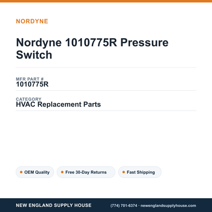 Nordyne 1010775R Pressure Switch — New England Supply House spec card [NESH-SPEC-CARD-V2]