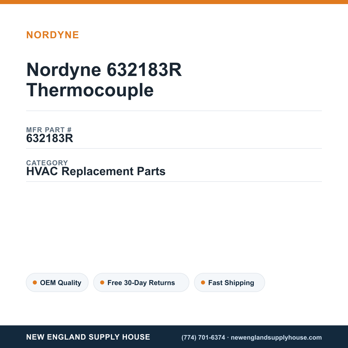 Nordyne 632183R Thermocouple — New England Supply House spec card [NESH-SPEC-CARD-V2]