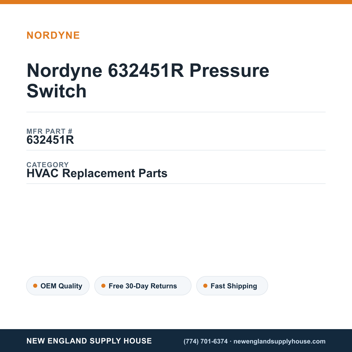 Nordyne 632451R Pressure Switch — New England Supply House spec card [NESH-SPEC-CARD-V2]