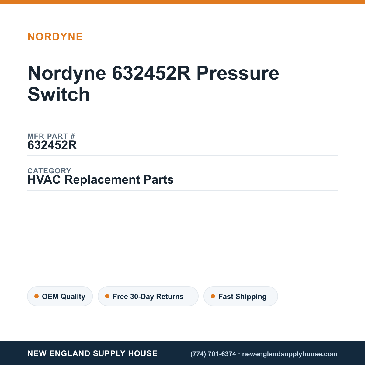 Nordyne 632452R Pressure Switch — New England Supply House spec card [NESH-SPEC-CARD-V2]