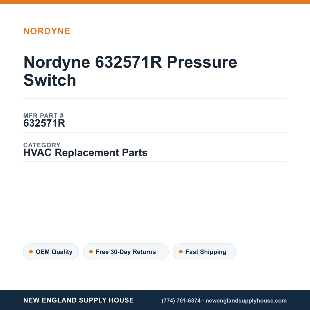 Nordyne 632571R Pressure Switch — New England Supply House spec card [NESH-SPEC-CARD-V2]