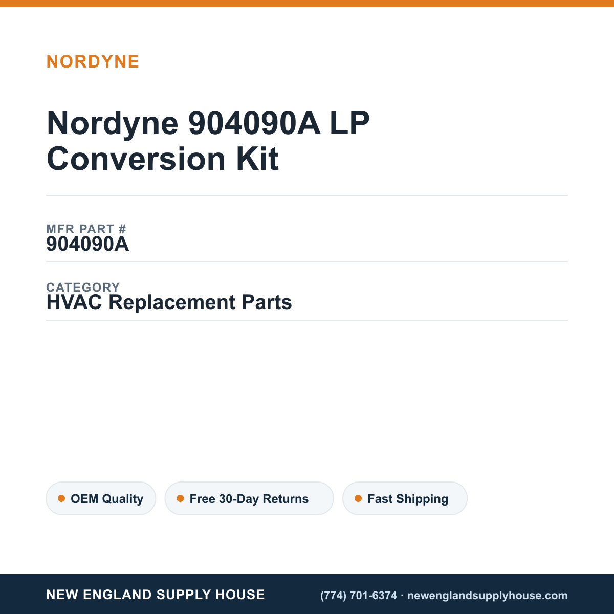 Nordyne 904090A LP Conversion Kit — New England Supply House spec card [NESH-SPEC-CARD-V2]