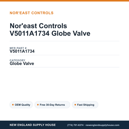 Nor'east Controls V5011A1734 Globe Valve — New England Supply House spec card [NESH-SPEC-CARD-V2]