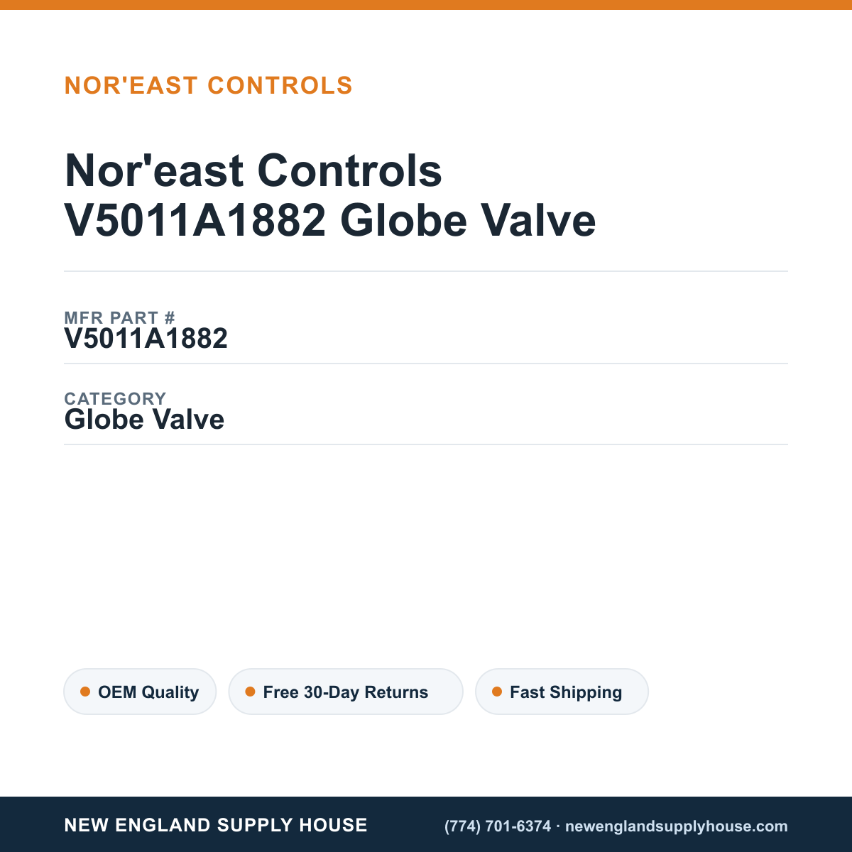 Nor'east Controls V5011A1882 Globe Valve — New England Supply House spec card [NESH-SPEC-CARD-V2]