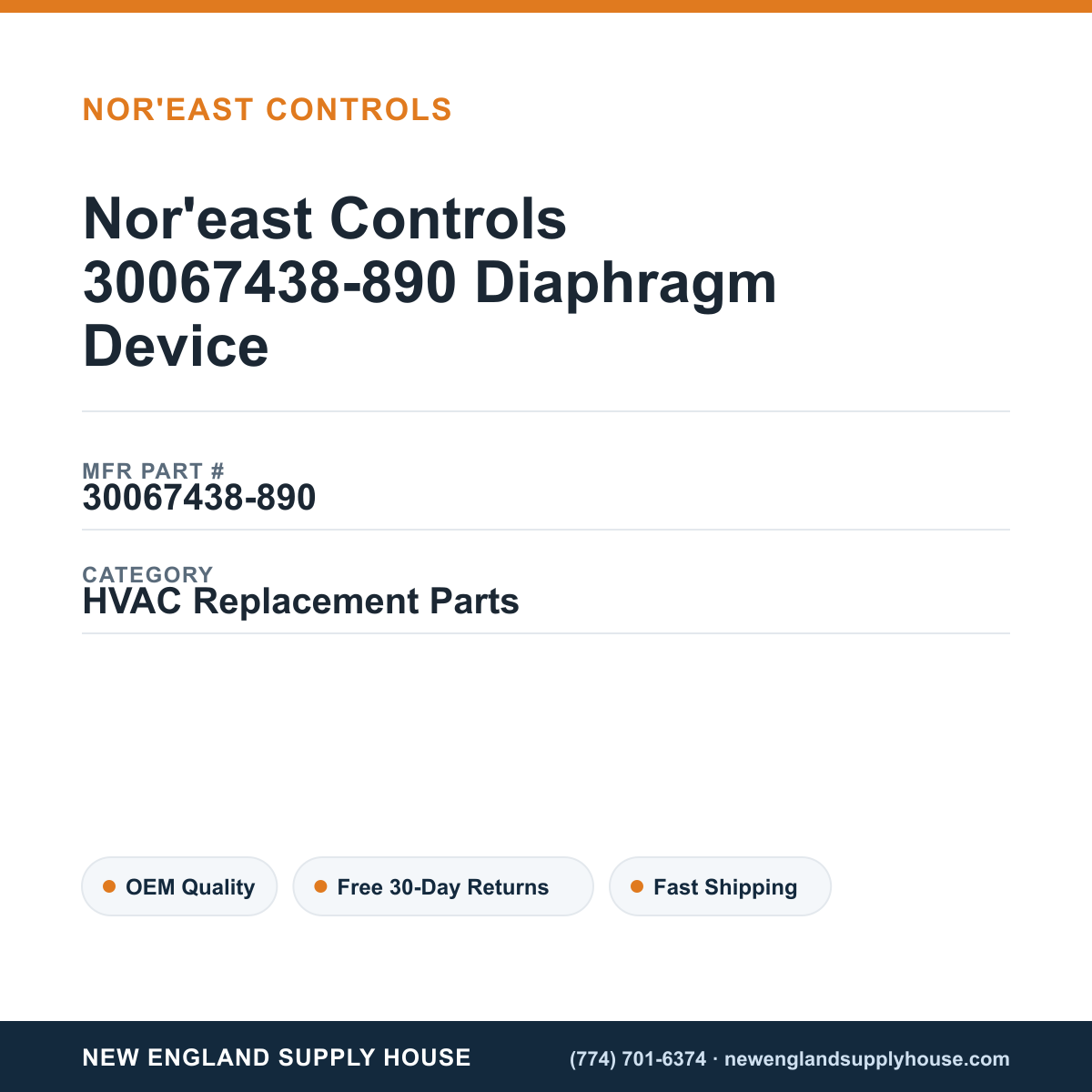 Nor'east Controls 30067438-890 Diaphragm Device — New England Supply House spec card [NESH-SPEC-CARD-V2]