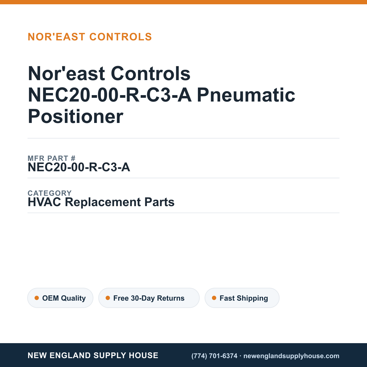 Nor'east Controls NEC20-00-R-C3-A Pneumatic Positioner — New England Supply House spec card [NESH-SPEC-CARD-V2]