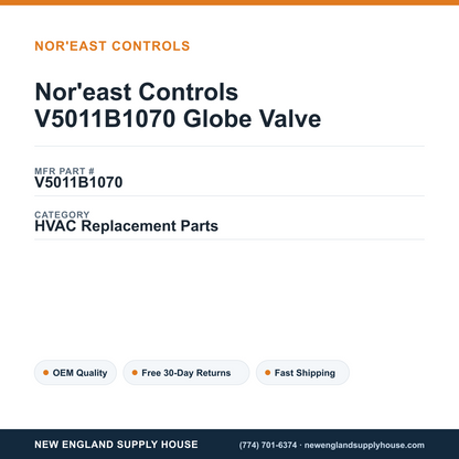 Nor'east Controls V5011B1070 Globe Valve — New England Supply House spec card [NESH-SPEC-CARD-V2]