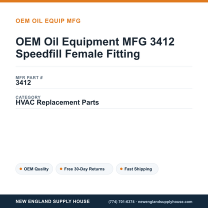 OEM Oil Equipment MFG 3412 Speedfill Female Fitting — New England Supply House spec card [NESH-SPEC-CARD-V2]