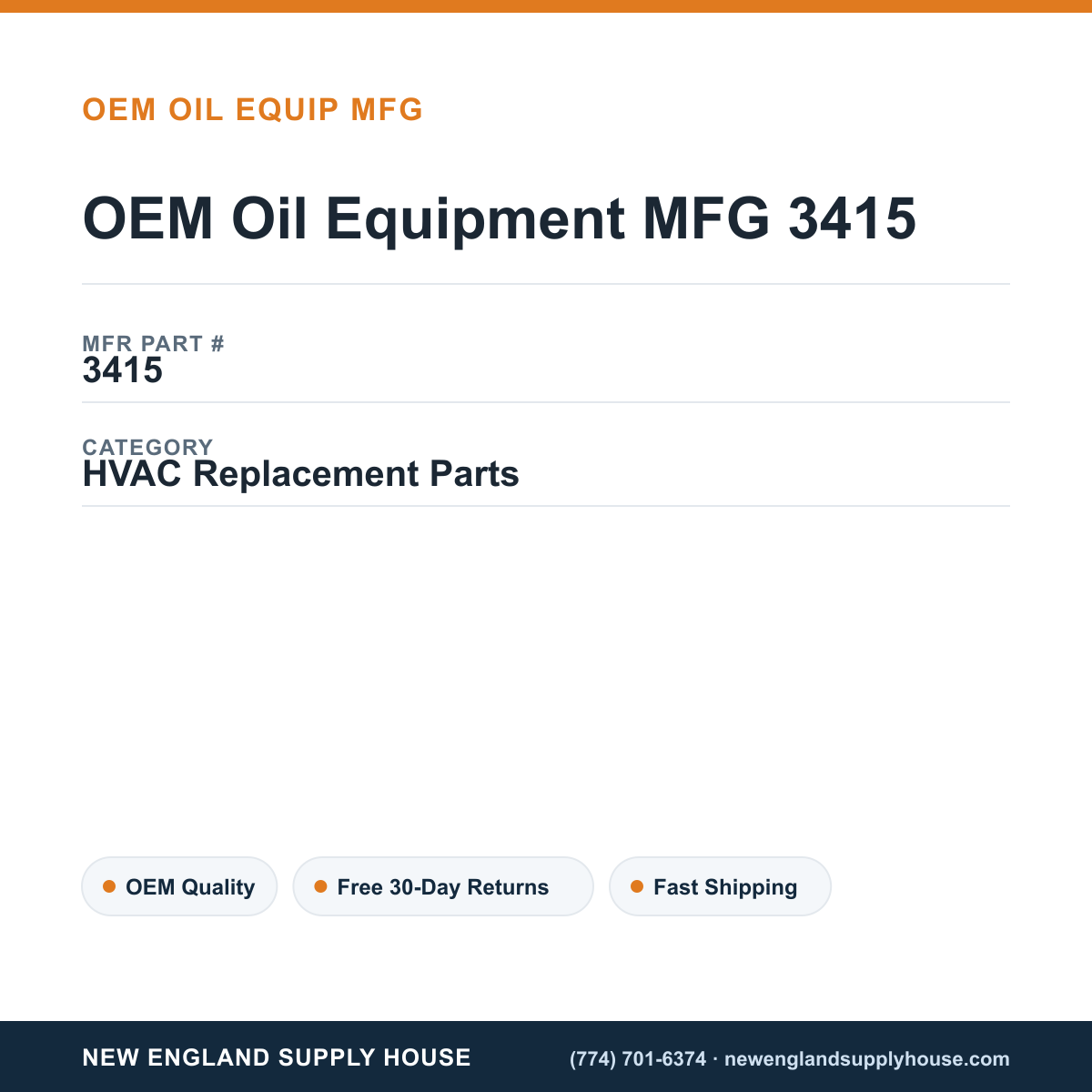 OEM Oil Equipment MFG 3415 — New England Supply House spec card [NESH-SPEC-CARD-V2]