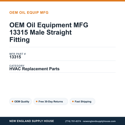 OEM Oil Equipment MFG 13315 Male Straight Fitting — New England Supply House spec card [NESH-SPEC-CARD-V2]