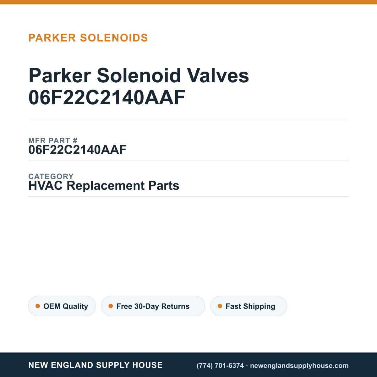 Parker Solenoid Valves 06F22C2140AAF — New England Supply House spec card [NESH-SPEC-CARD-V2]