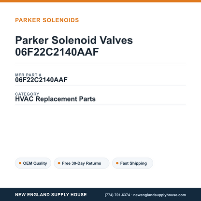 Parker Solenoid Valves 06F22C2140AAF — New England Supply House spec card [NESH-SPEC-CARD-V2]