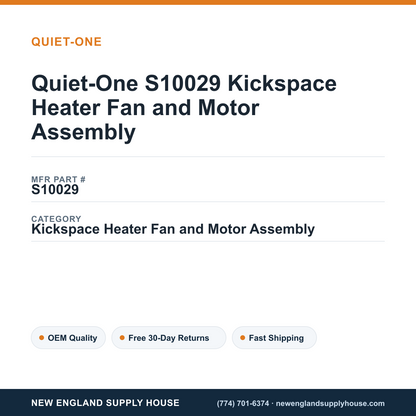 Quiet-One S10029 Kickspace Heater Fan and Motor Assembly — New England Supply House spec card [NESH-SPEC-CARD-V2]