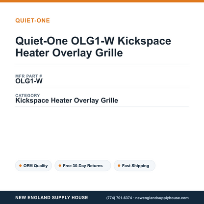 Quiet-One OLG1-W Kickspace Heater Overlay Grille — New England Supply House spec card [NESH-SPEC-CARD-V2]