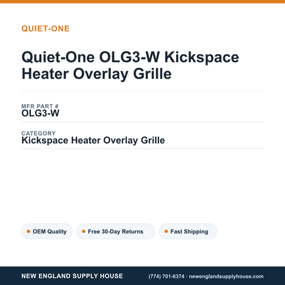Quiet-One OLG3-W Kickspace Heater Overlay Grille — New England Supply House spec card [NESH-SPEC-CARD-V2]