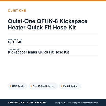 Quiet-One QFHK-8 Kickspace Heater Quick Fit Hose Kit — New England Supply House spec card [NESH-SPEC-CARD-V2]