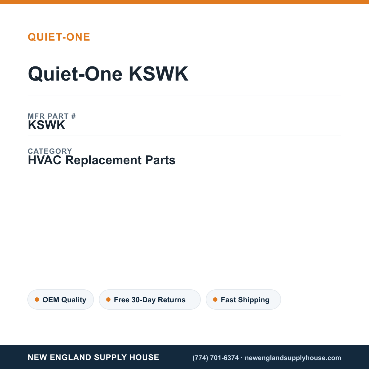 Quiet-One KSWK — New England Supply House spec card [NESH-SPEC-CARD-V2]