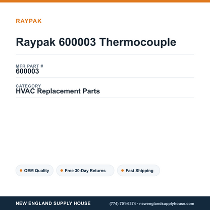 Raypak 600003 Thermocouple — New England Supply House spec card [NESH-SPEC-CARD-V2]