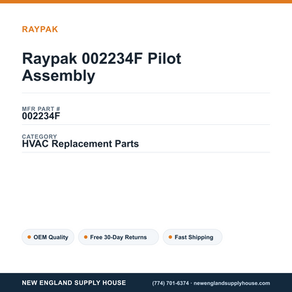 Raypak 002234F Pilot Assembly — New England Supply House spec card [NESH-SPEC-CARD-V2]