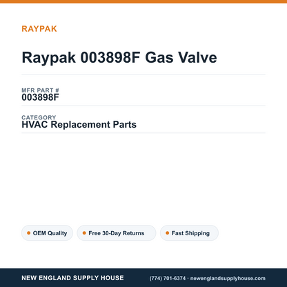 Raypak 003898F Gas Valve — New England Supply House spec card [NESH-SPEC-CARD-V2]