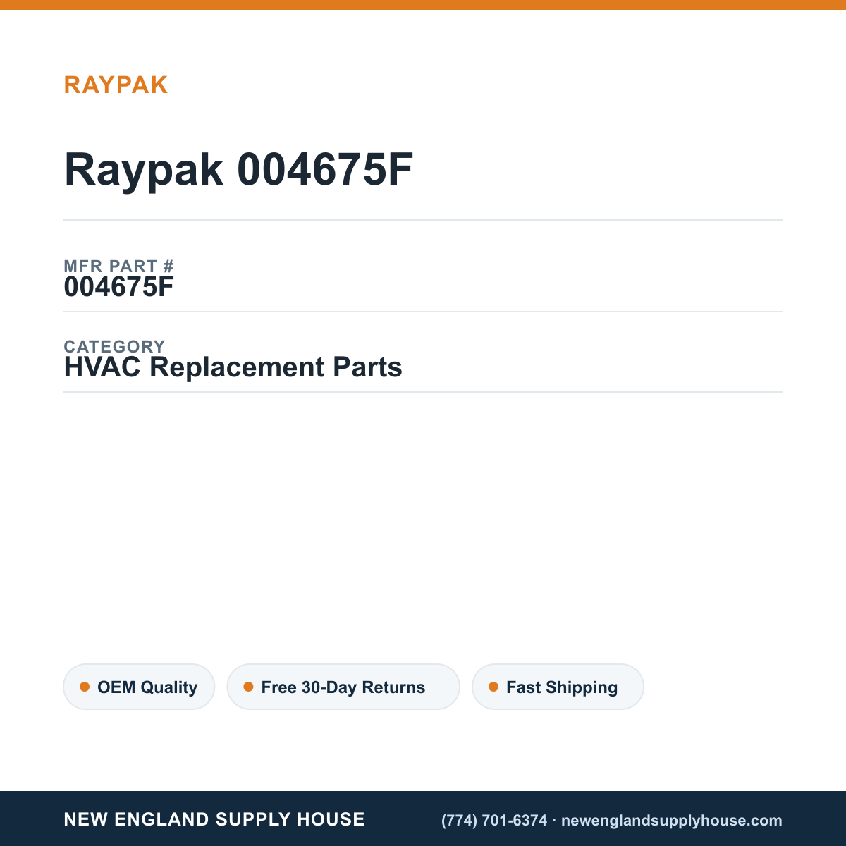 Raypak 004675F — New England Supply House spec card [NESH-SPEC-CARD-V2]