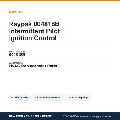 Raypak 004818B Intermittent Pilot Ignition Control — New England Supply House spec card [NESH-SPEC-CARD-V2]
