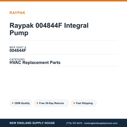 Raypak 004844F Integral Pump — New England Supply House spec card [NESH-SPEC-CARD-V2]