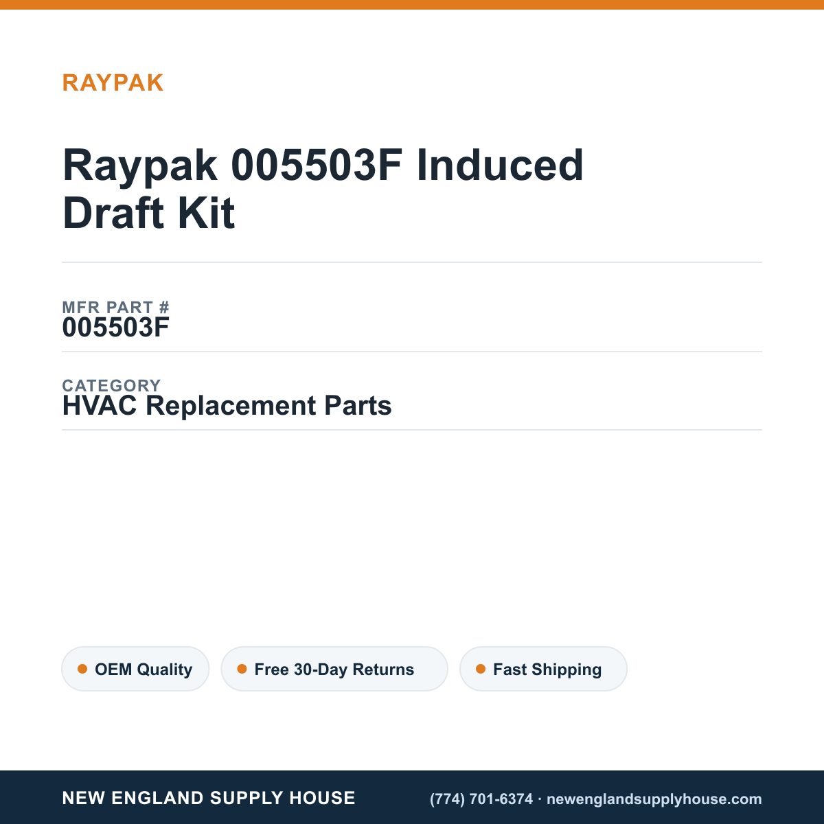 Raypak 005503F Induced Draft Kit — New England Supply House spec card [NESH-SPEC-CARD-V2]