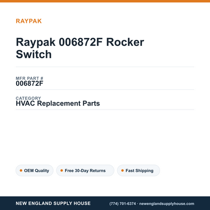 Raypak 006872F Rocker Switch — New England Supply House spec card [NESH-SPEC-CARD-V2]