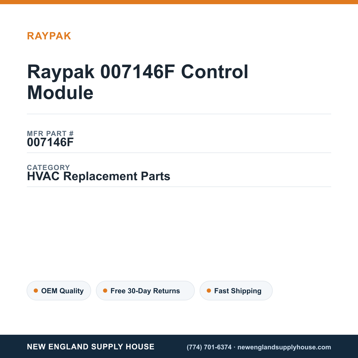 Raypak 007146F Control Module — New England Supply House spec card [NESH-SPEC-CARD-V2]