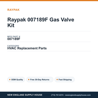 Raypak 007189F Gas Valve Kit — New England Supply House spec card [NESH-SPEC-CARD-V2]