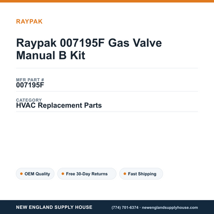 Raypak 007195F Gas Valve Manual B Kit — New England Supply House spec card [NESH-SPEC-CARD-V2]