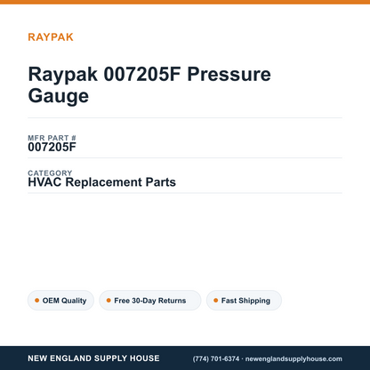 Raypak 007205F Pressure Gauge — New England Supply House spec card [NESH-SPEC-CARD-V2]