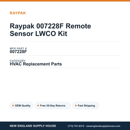Raypak 007228F Remote Sensor LWCO Kit — New England Supply House spec card [NESH-SPEC-CARD-V2]