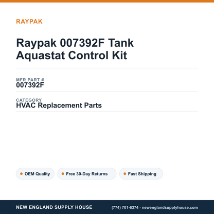 Raypak 007392F Tank Aquastat Control Kit — New England Supply House spec card [NESH-SPEC-CARD-V2]