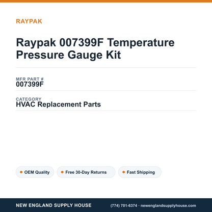 Raypak 007399F Temperature Pressure Gauge Kit — New England Supply House spec card [NESH-SPEC-CARD-V2]